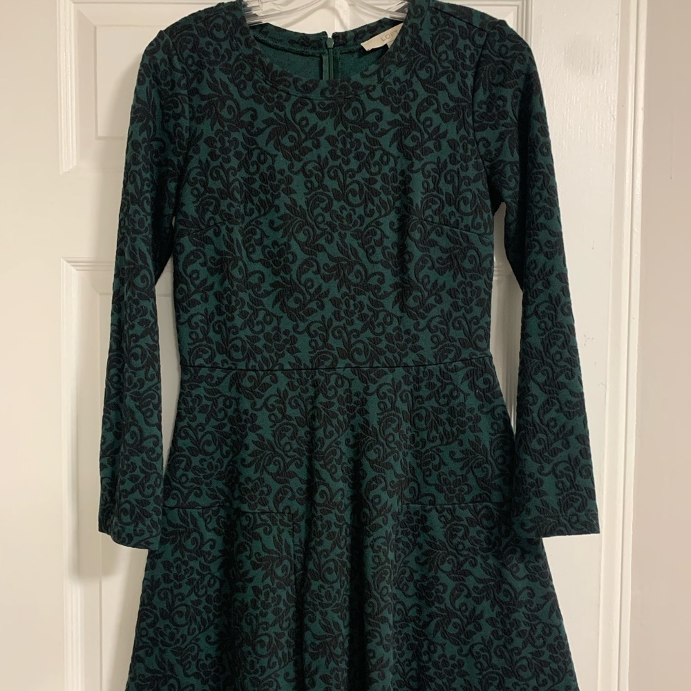 Emerald and black LOFT long sleeved dress size 4